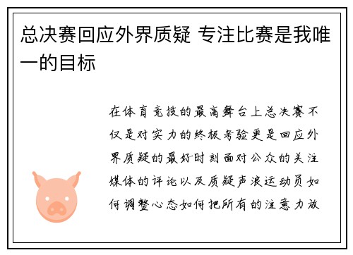 总决赛回应外界质疑 专注比赛是我唯一的目标